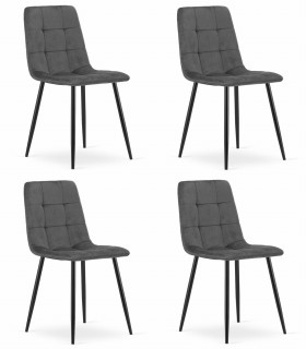 Stolička KARA - tmavosivý zamat / čierne nohy x 4