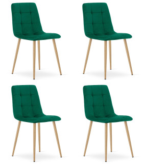 Stolička KARA - tmavozelený zamat / nohy vo farbe dreva x 4