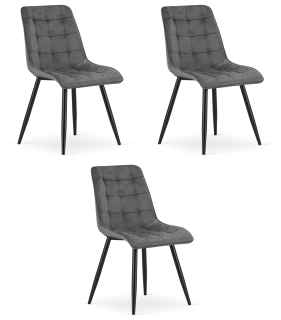 Stolička SPLIT - tmavosivý zamat / čierne nohy x 3