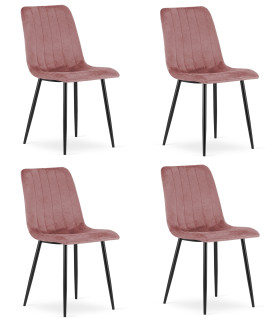 Stolička LAVA - ružový zamat / čierne nohy x 4