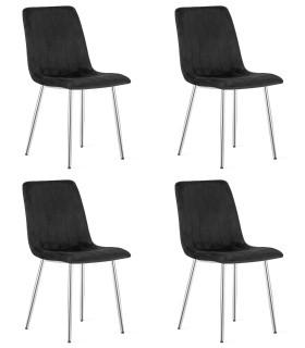 Stolička LAVA - čierny zamat / chrómové nohy x 4