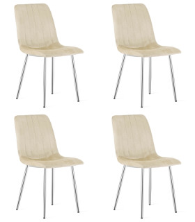 Stolička LAVA - svetlobéžový zamat / chrómové nohy x 4