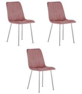 Stolička LAVA - tmavoružový zamat / chrómové nohy x 3