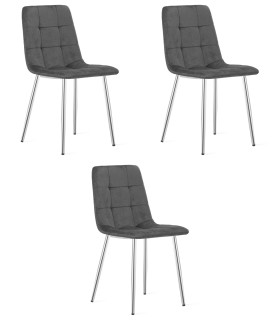 Stolička KARA - tmavosivý zamat / chrómové nohy x 3