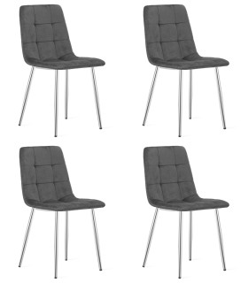 Stolička KARA - tmavosivý zamat / chrómové nohy x 4