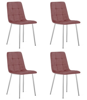 Stolička KARA - tmavoružový zamat / chrómové nohy x 4