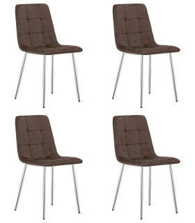 Stolička KARA - tmavohnedý zamat / chrómové nohy x 4