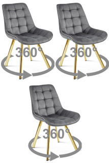 Stolička SORIA 360 - tmavosivý zamat / zlaté nohy x 3