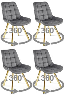 Stolička SORIA 360 - tmavosivý zamat / zlaté nohy x 4