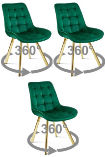 Stolička SORIA 360 - zelený zamat / zlaté nohy x 3