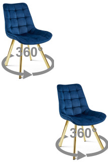 Stolička SORIA 360 - tmavomodrý zamat / zlaté nohy x 2