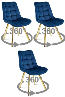 Stolička SORIA 360 - tmavomodrý zamat / zlaté nohy x 3