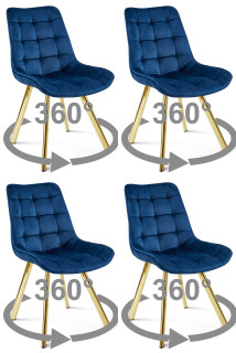 Stolička SORIA 360 - tmavomodrý zamat / zlaté nohy x 4
