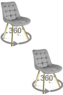 Stolička SORIA 360 - svetlosivý zamat / zlaté nohy x 2