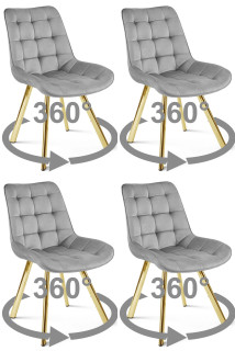 Stolička SORIA 360 - svetlosivý zamat / zlaté nohy x 4