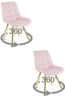 Stolička SORIA 360 - svetloružový zamat / zlaté nohy x 2