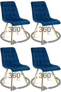 Stolička CIEZA 360 - tmavomodrý zamat / zlaté nohy x 4