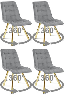 Stolička CIEZA 360 - svetlosivý zamat / zlaté nohy x 4